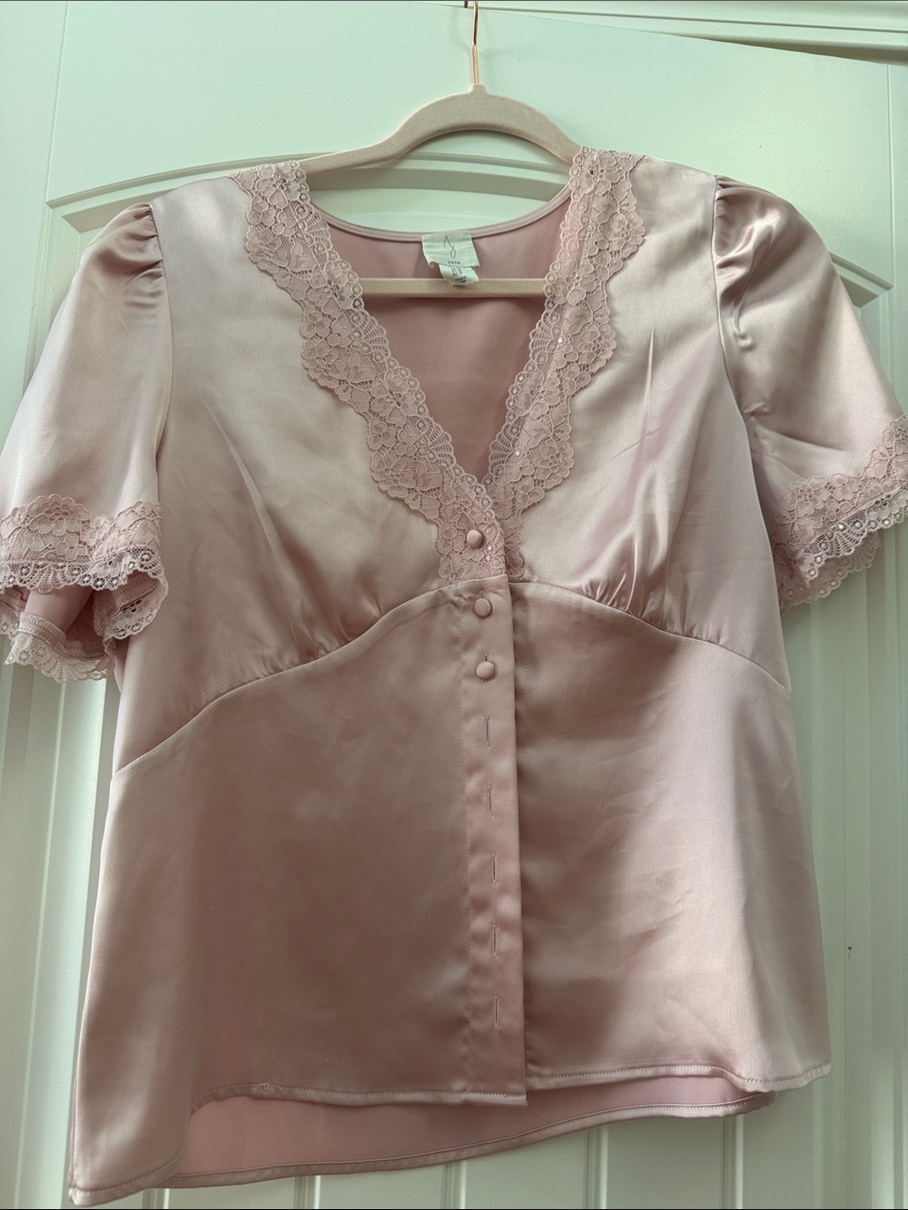 Joie Blush Pink Satin Lace-Trim Chemise Top